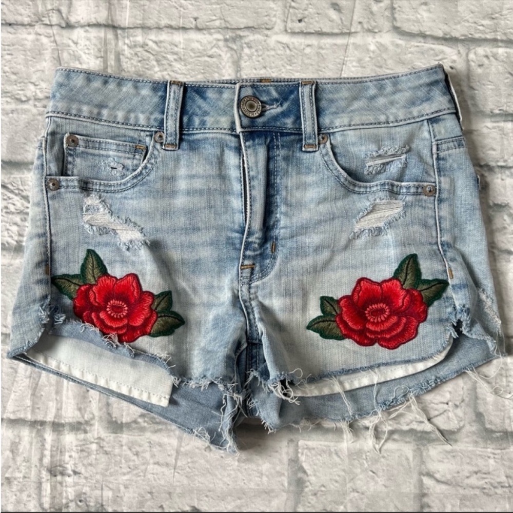 American Eagle Hi Rise Embroidered Jean Shorts - Picture 9 of 9